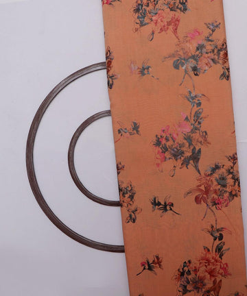 peach and grey floral foil print modal chanderi fabric b124 5700